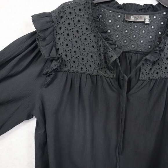 Ella Rafaella Eyelet Top Womens Plus 1X Cotton Ruffles Black Peasant - Picture 2 of 11